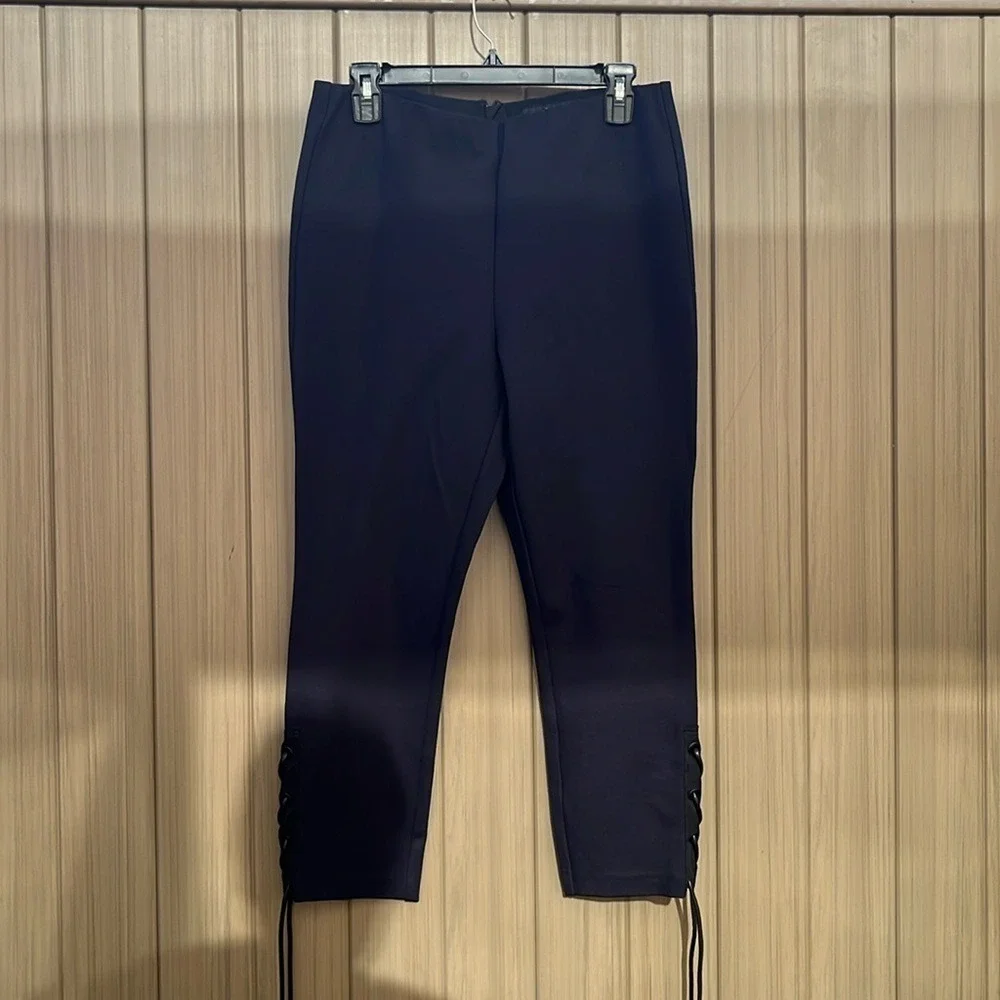 Rag & Bone Simone Lace Up Ankle Crop Stretch Pants‎ Size 10 Navy Blue St…